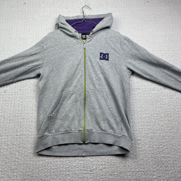 Y2K DC Shoes Full Zip Hoodie Men S Logo Gray Purple Skateboarding Grunge Read - Picture 9 of 16